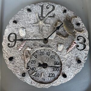 Taylor Silver and Pink Coastal Wall Clock with Thermometer